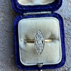 Antique 14k Diamond Navette Ring